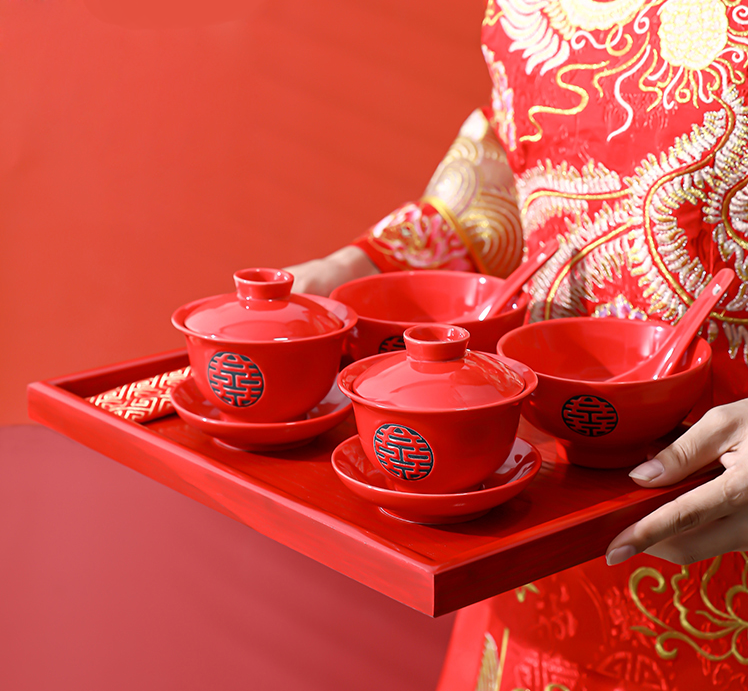 XILECORA 2 Mangkok + 2 Cangkir Ortu Set Teapai Shuangxi White / Gold / Black