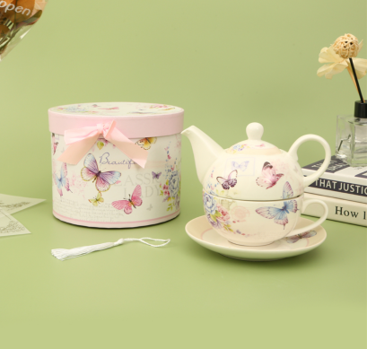 LECORA English Teapot + Teacup Set *Butterfly*